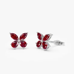 14K Garnet Butterfly Stud Earrings