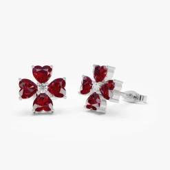 14k Garnet Four Leaf Clover Studs