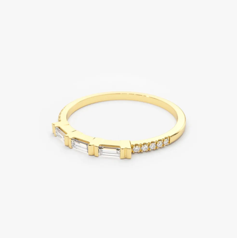 14K Gold 3 Baguette Matching Diamond Ring