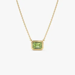 14K Gold 1.15 ctw Emerald Cut Bezel Setting Peridot