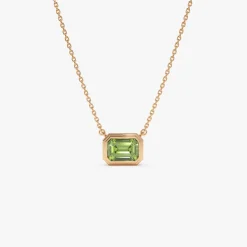 14K Gold 1.15 ctw Emerald Cut Bezel Setting Peridot
