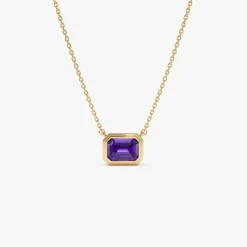 14K Gold 0.95 ctw Emerald Cut Bezel Setting Amethyst