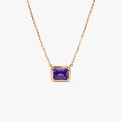 14K Gold 0.95 ctw Emerald Cut Bezel Setting Amethyst