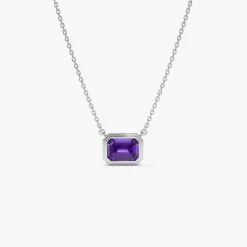 14K Gold 0.95 ctw Emerald Cut Bezel Setting Amethyst