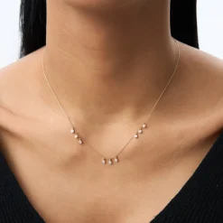 14K Gold 9 Diamond Dangle Necklace