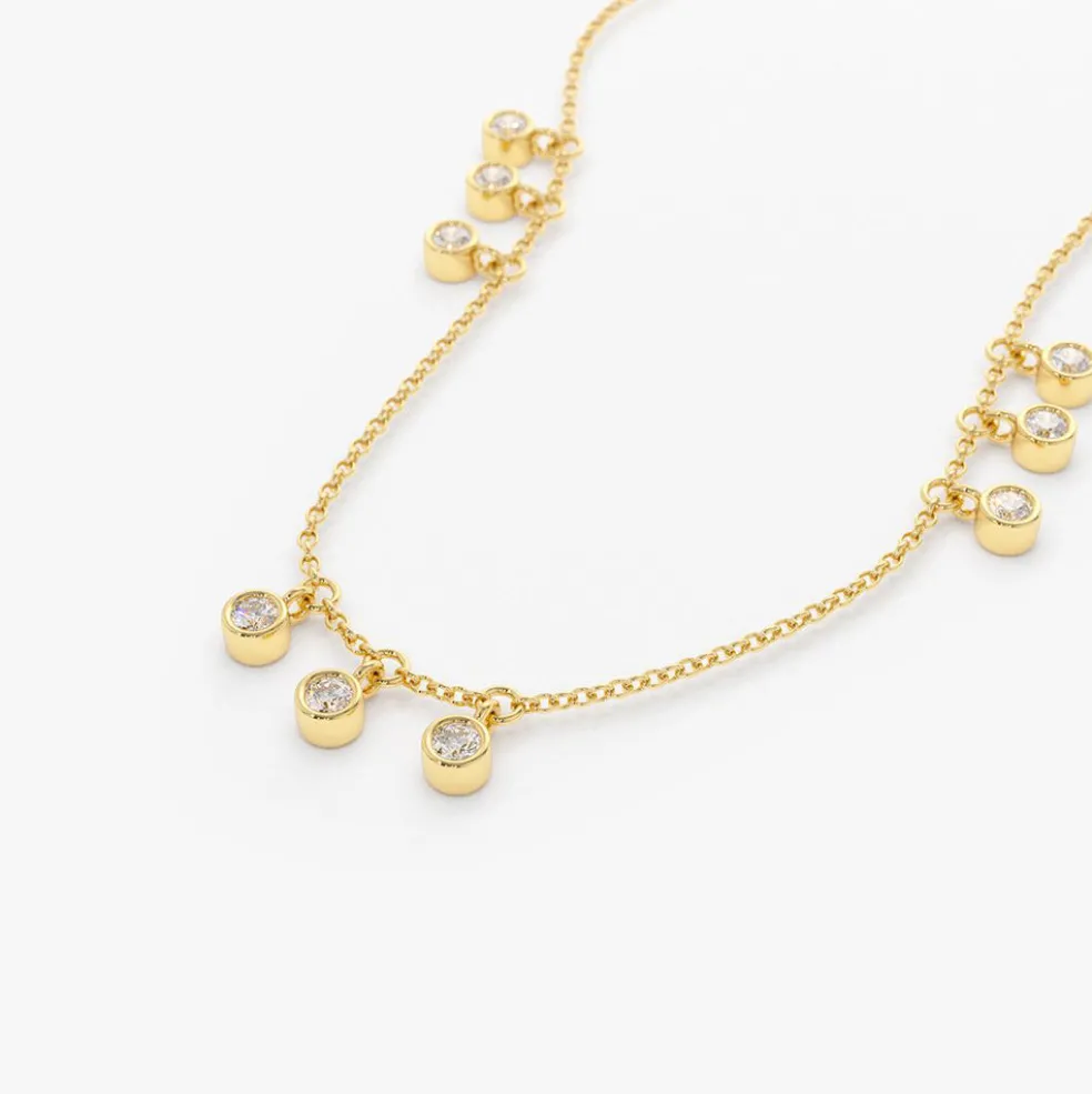 14K Gold 9 Diamond Dangle Necklace