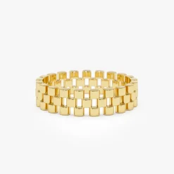 14k Gold 3 Row Link Ring