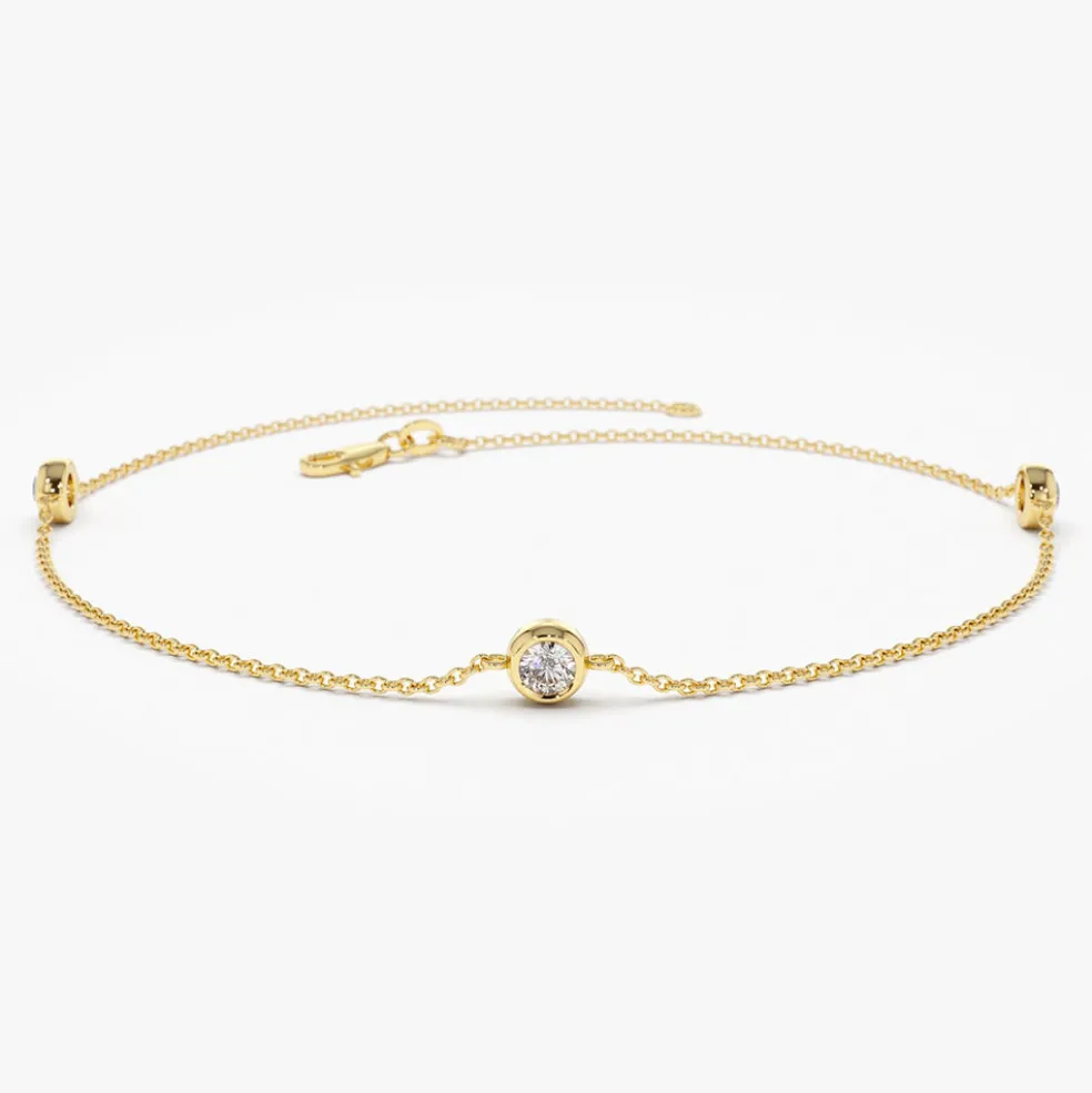 14K Gold 3 Stone 0.30ctw Diamond by The Yard Solitaire Bracelet