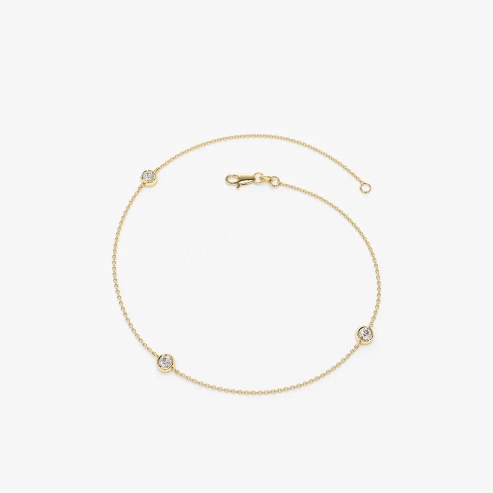 14K Gold 3 Stone 0.30ctw Diamond by The Yard Solitaire Bracelet
