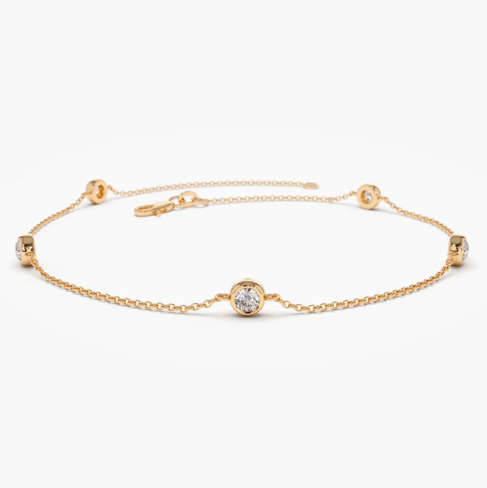 14K Gold 5 Stone 0.50ctw Diamond by The Yard Solitaire Bracelet