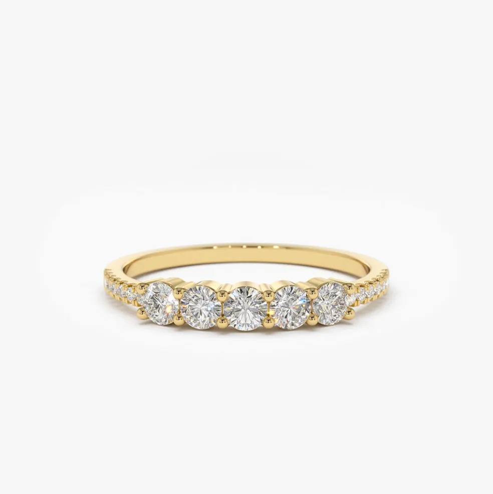 14K Gold 5 Stone Diamond Anniversary Ring