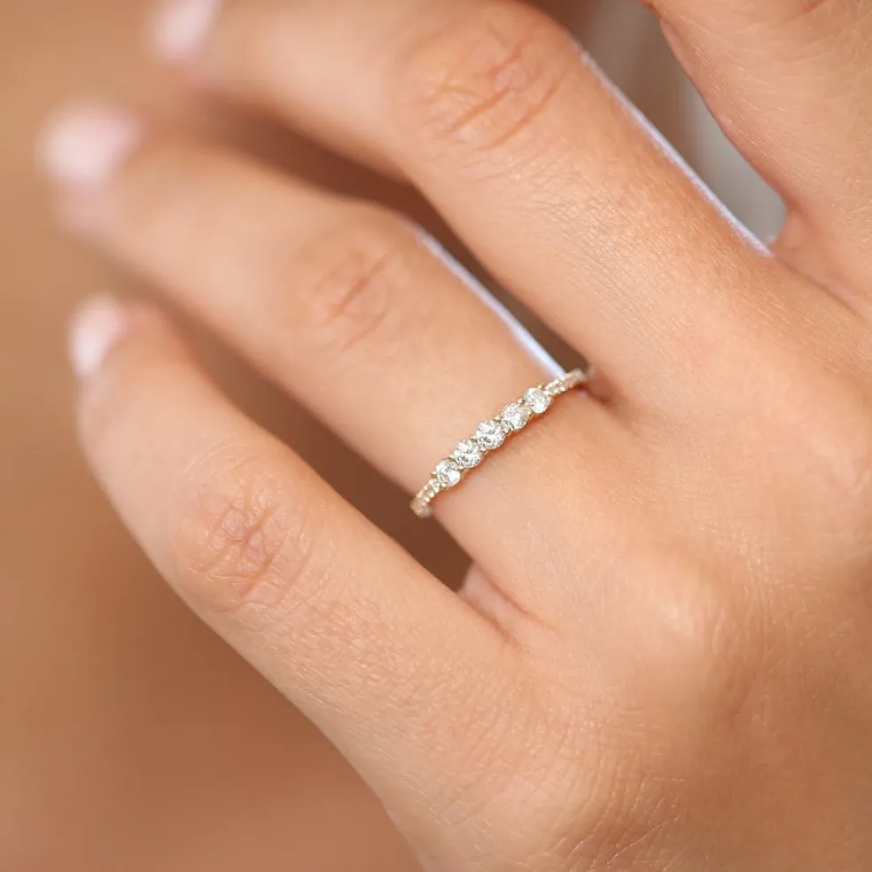 14K Gold 5 Stone Diamond Anniversary Ring