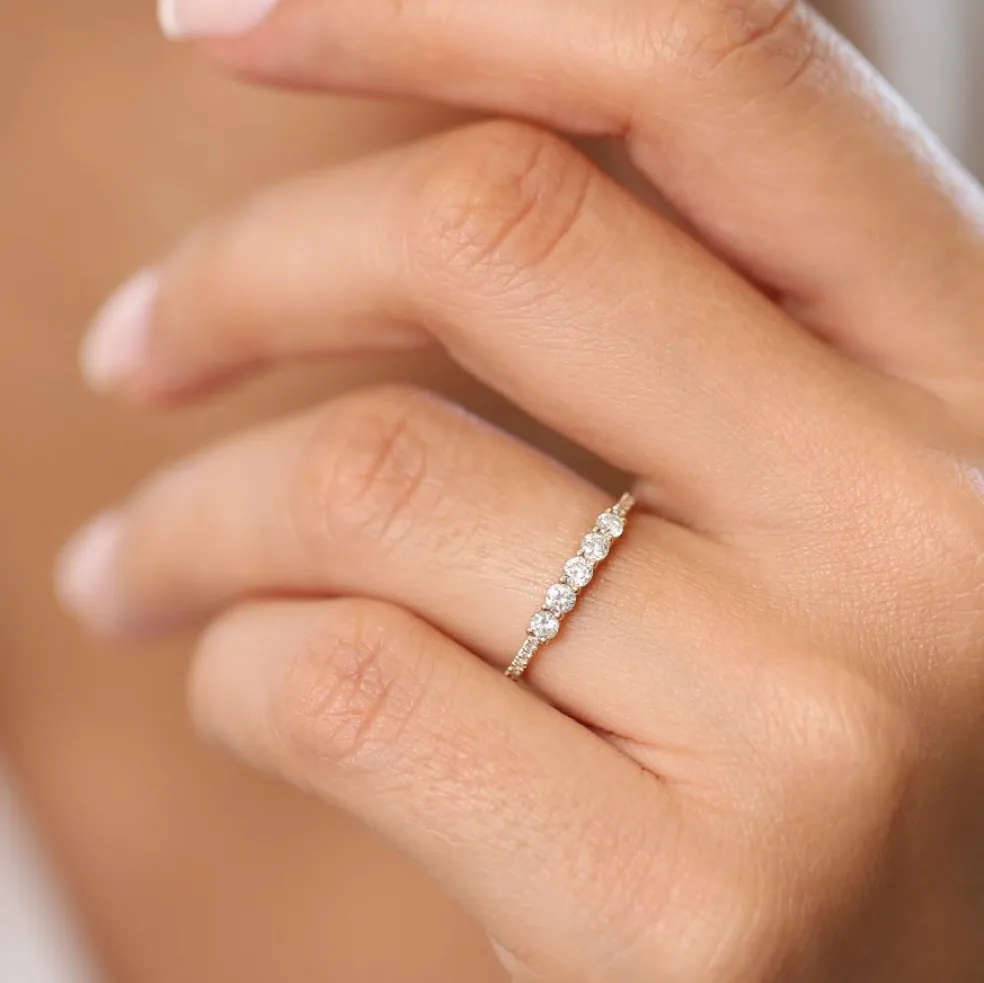 14K Gold 5 Stone Diamond Anniversary Ring