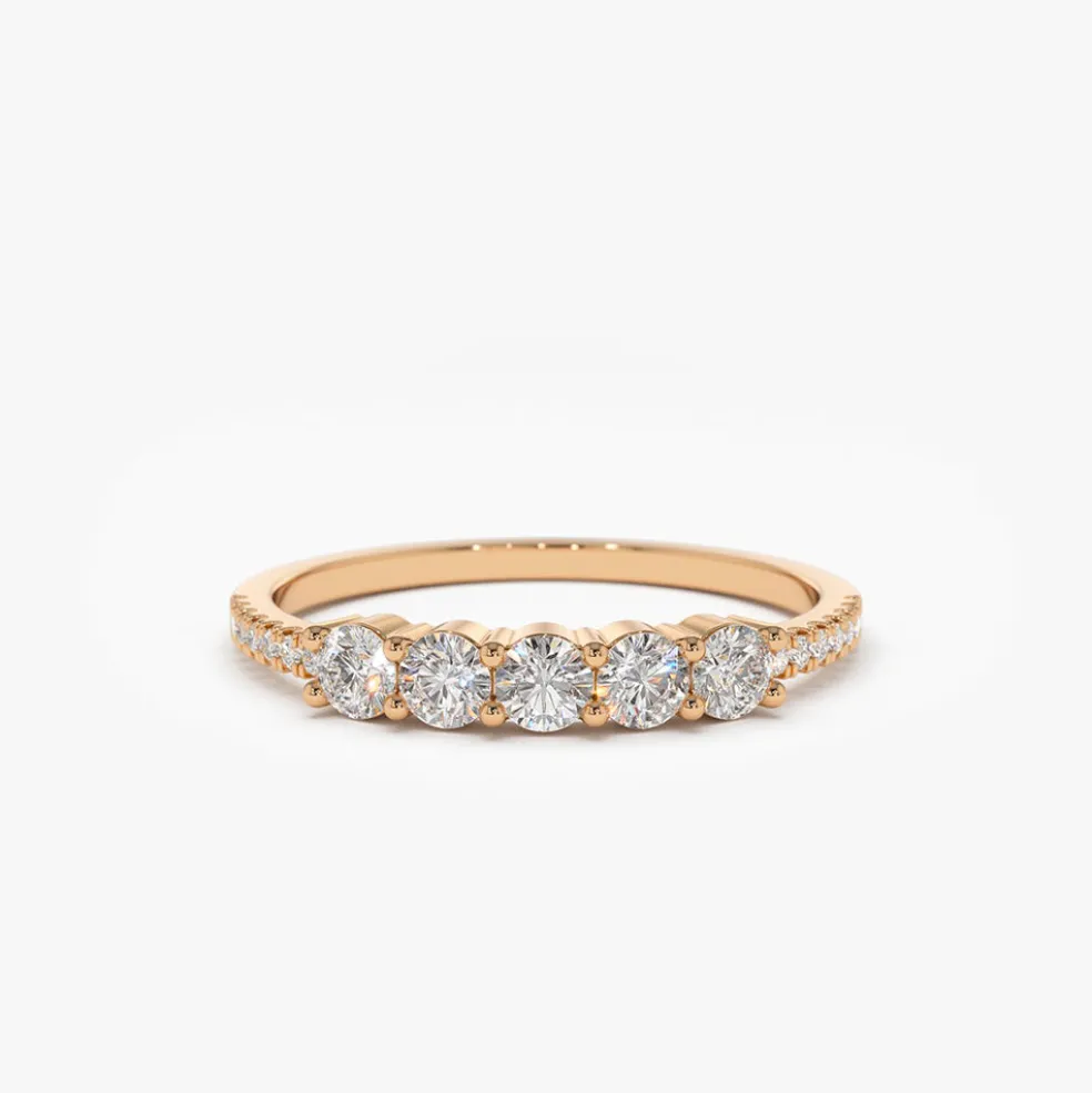 14K Gold 5 Stone Diamond Anniversary Ring