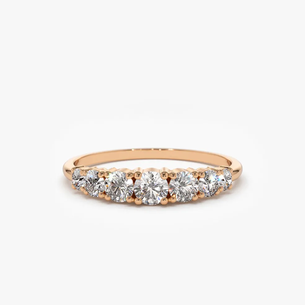 14K Gold 7 Stone Diamond Graduated Wedding Ring