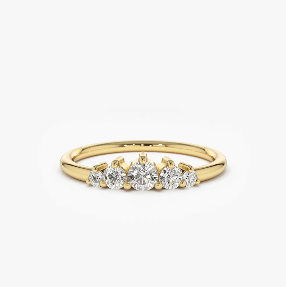 14K Gold 5 Stone Graduating Diamond Wedding Ring
