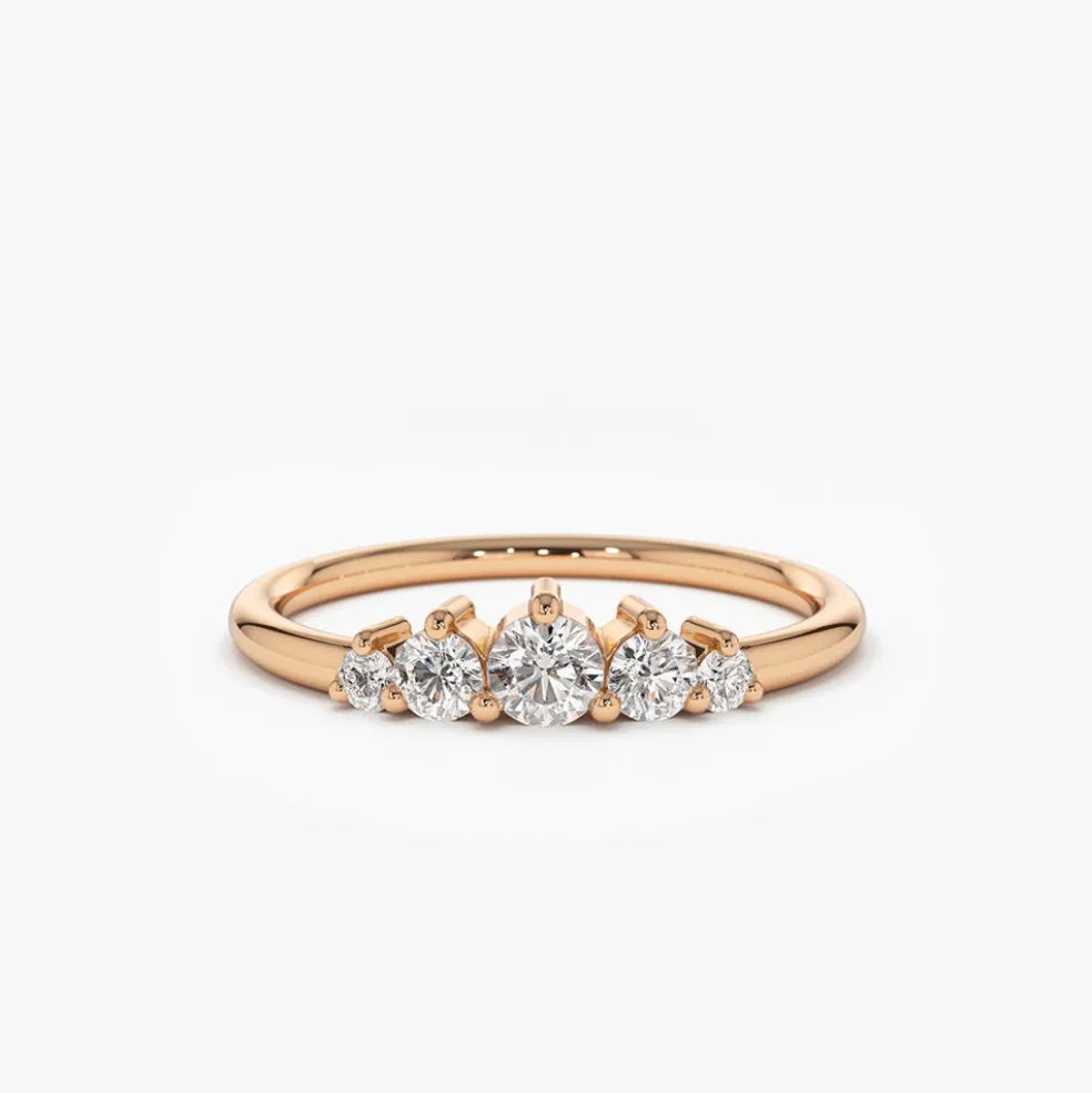 14K Gold 5 Stone Graduating Diamond Wedding Ring