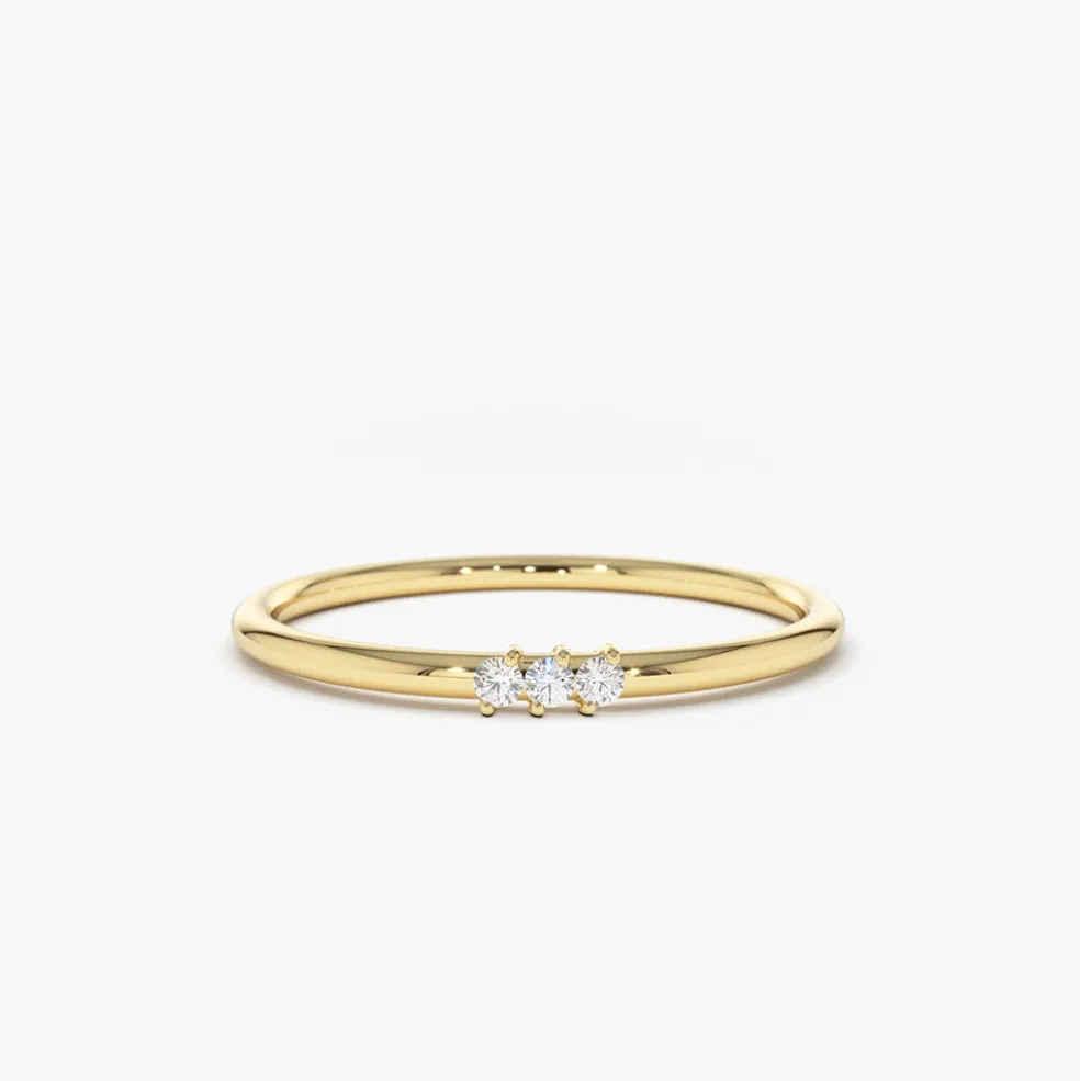 14K Gold 3 Stone Minimalist Diamond Ring