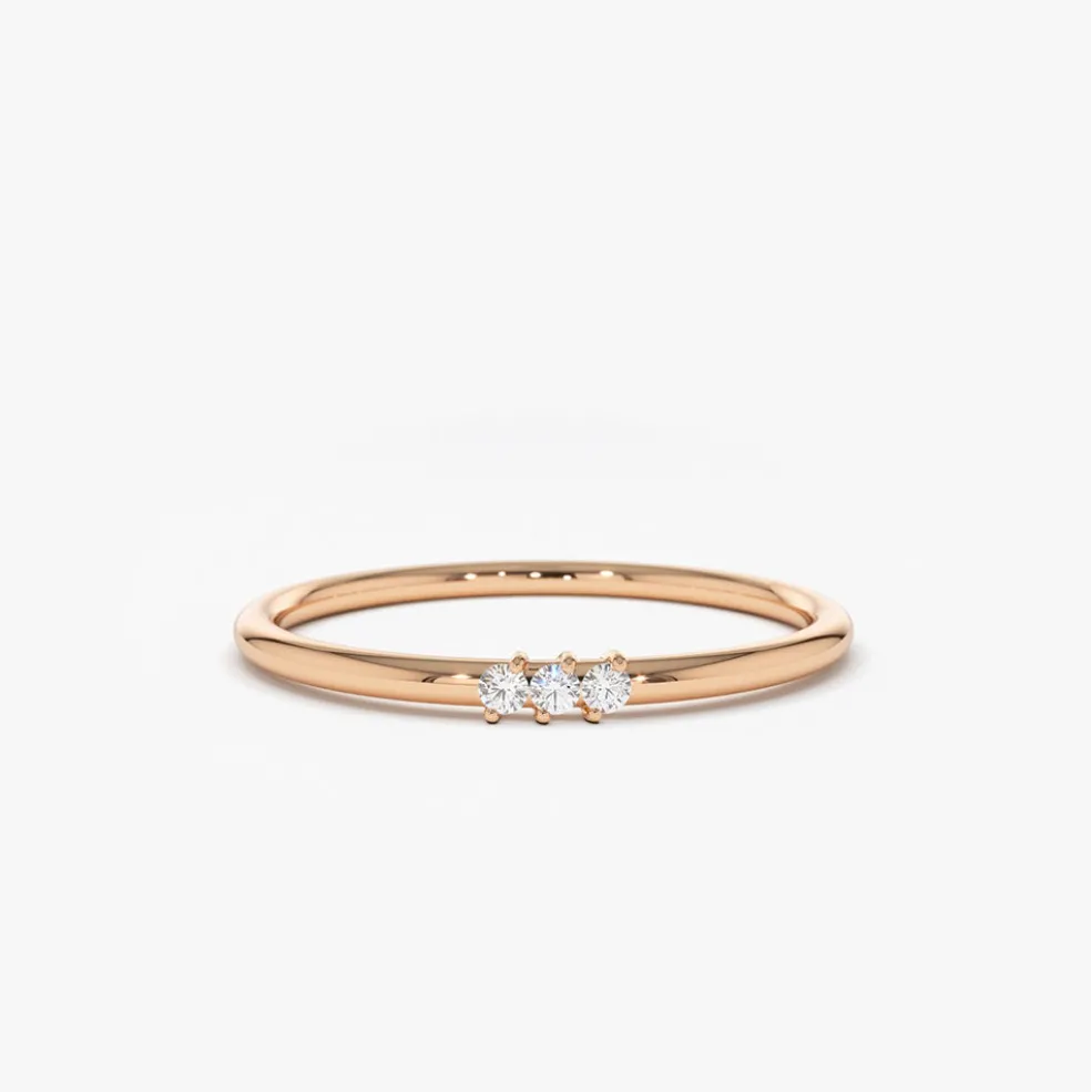 14K Gold 3 Stone Minimalist Diamond Ring