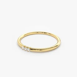 14K Gold 3 Stone Minimalist Diamond Ring