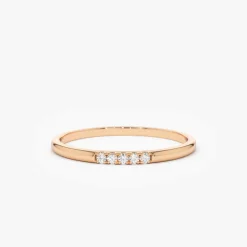 14K Gold 5 Stone Pave Diamond Band