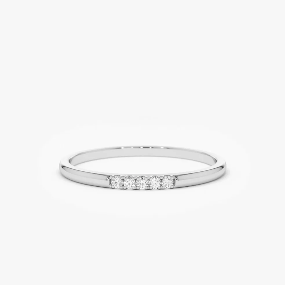 14K Gold 5 Stone Pave Diamond Band