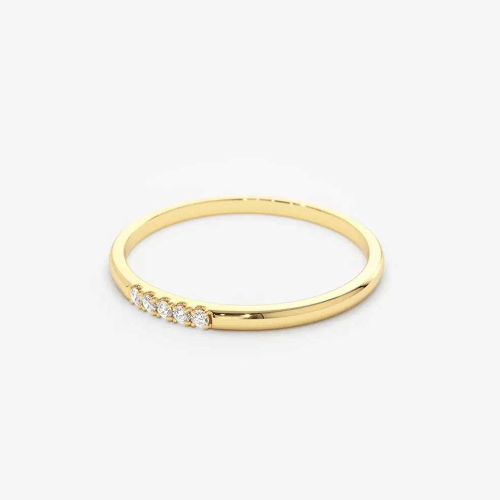 14K Gold 5 Stone Pave Diamond Band