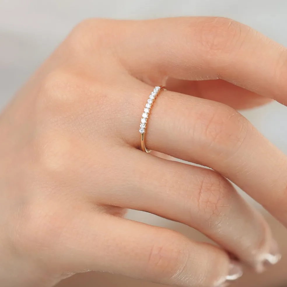 14K Gold 11 Stone Petite Diamond Wedding Band