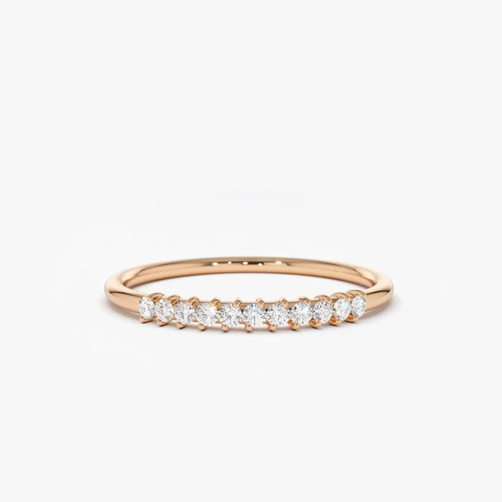 14K Gold 11 Stone Petite Diamond Wedding Band