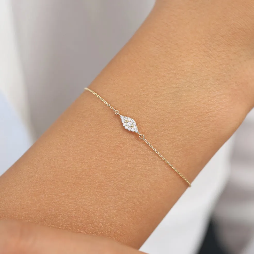 14k Gold All Diamond Evil Eye Bracelet