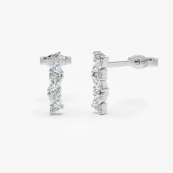 14K Gold Alternating Marquise and Round Diamond Studs