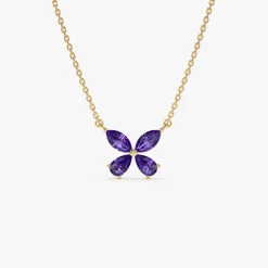 14K Gold Amethyst Butterfly Necklace