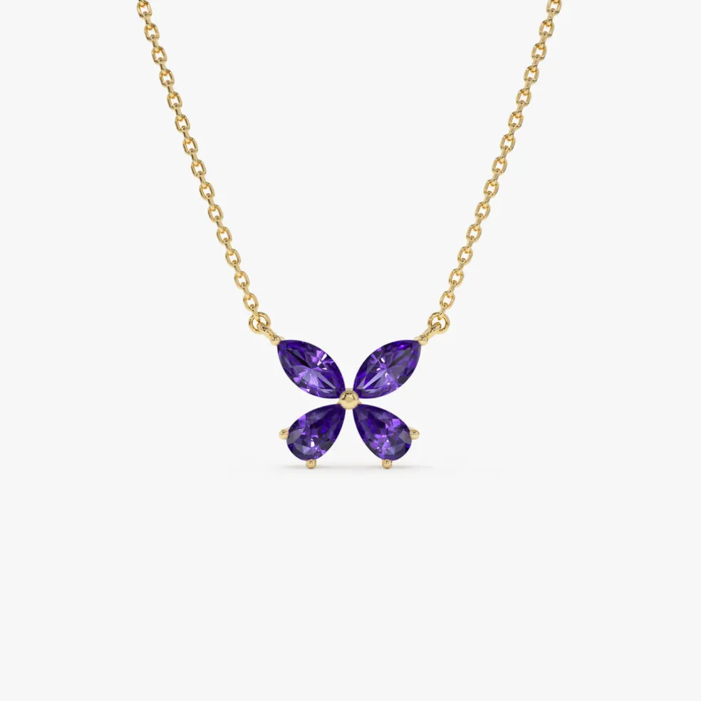 14K Gold Amethyst Butterfly Necklace