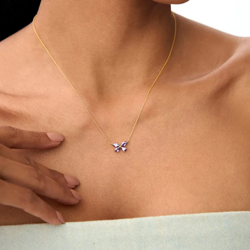 14K Gold Amethyst Butterfly Necklace
