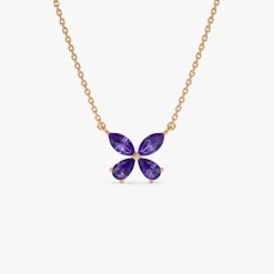 14K Gold Amethyst Butterfly Necklace