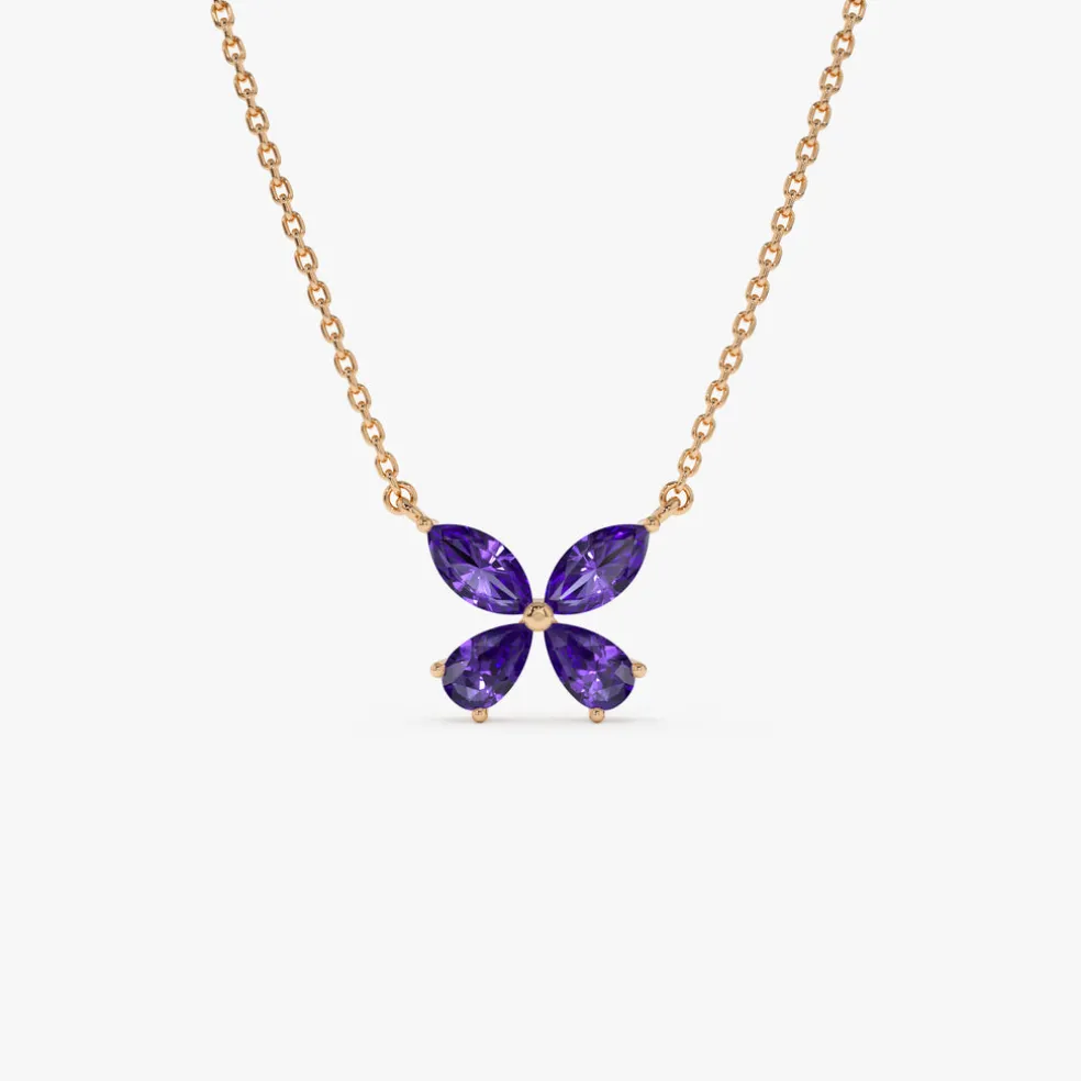 14K Gold Amethyst Butterfly Necklace