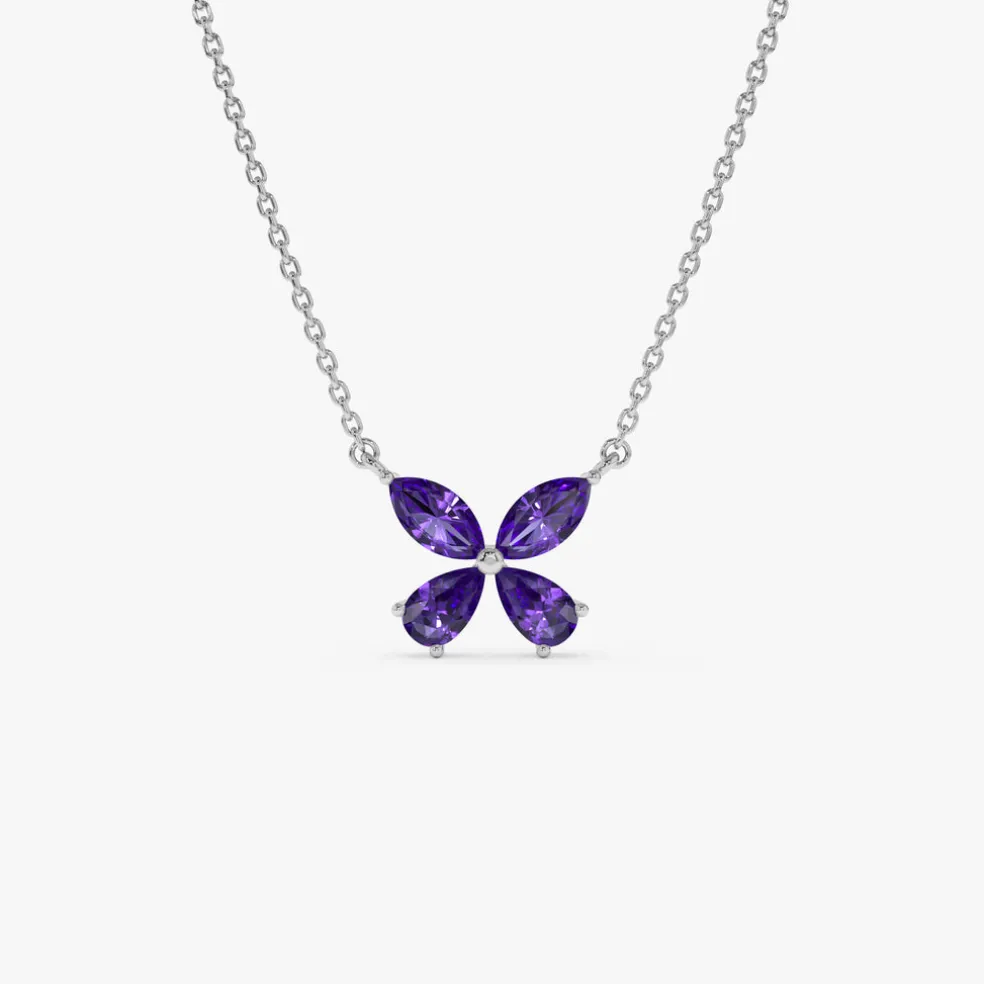 14K Gold Amethyst Butterfly Necklace