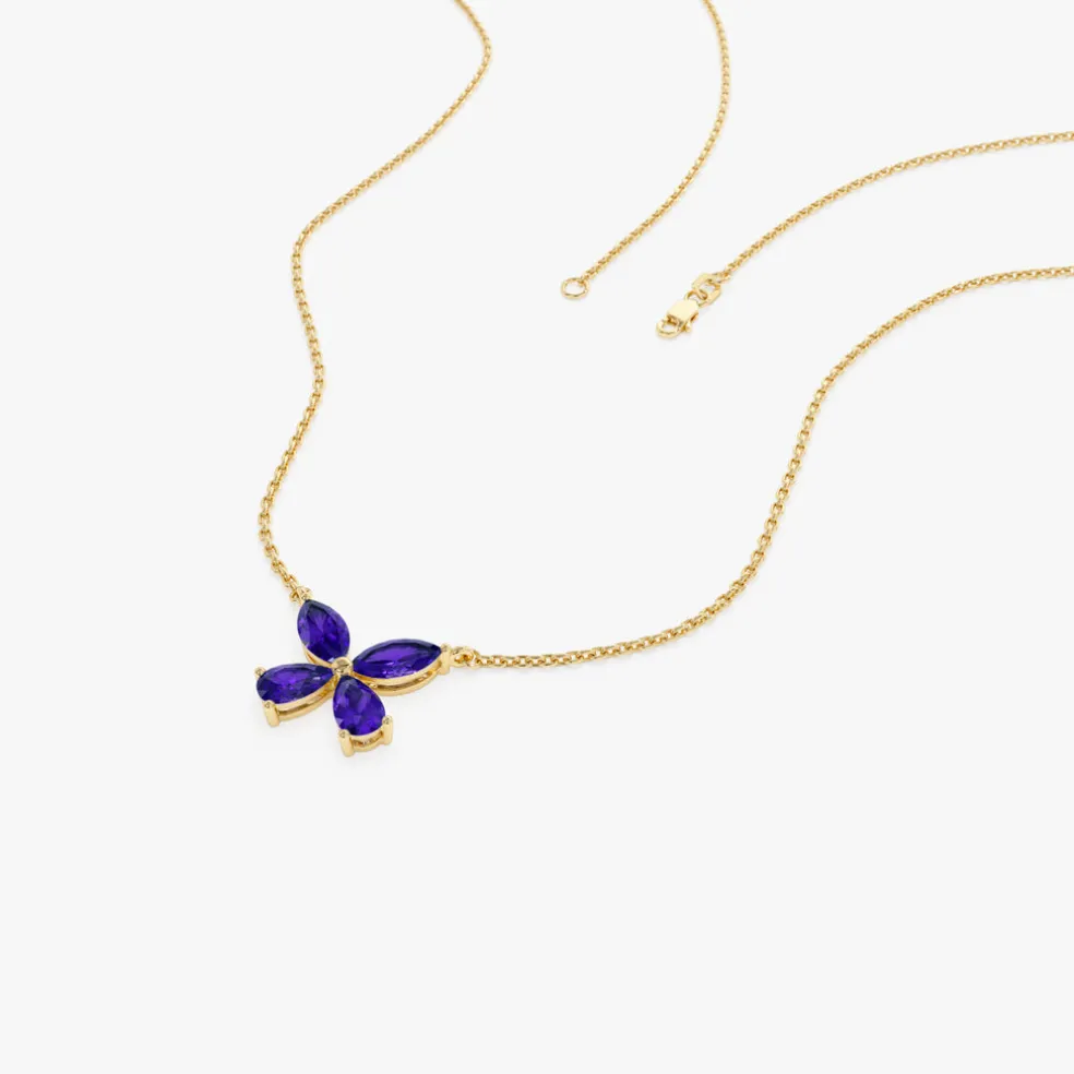 14K Gold Amethyst Butterfly Necklace