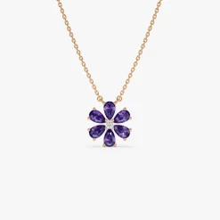14K Gold Amethyst Flower Necklace