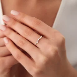 14K Gold Asymmetrical Baguette and Round Diamond Wedding Ring