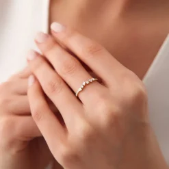 14K Gold Asymmetrical Baguette and Round Diamond Wedding Ring