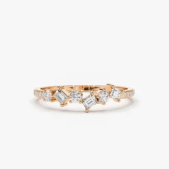 14K Gold Asymmetrical Baguette and Round Diamond Wedding Ring
