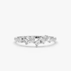 14K Gold Asymmetrical Baguette and Round Diamond Wedding Ring