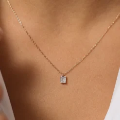 14K Gold Baguette & Round Diamond Charm Pendant