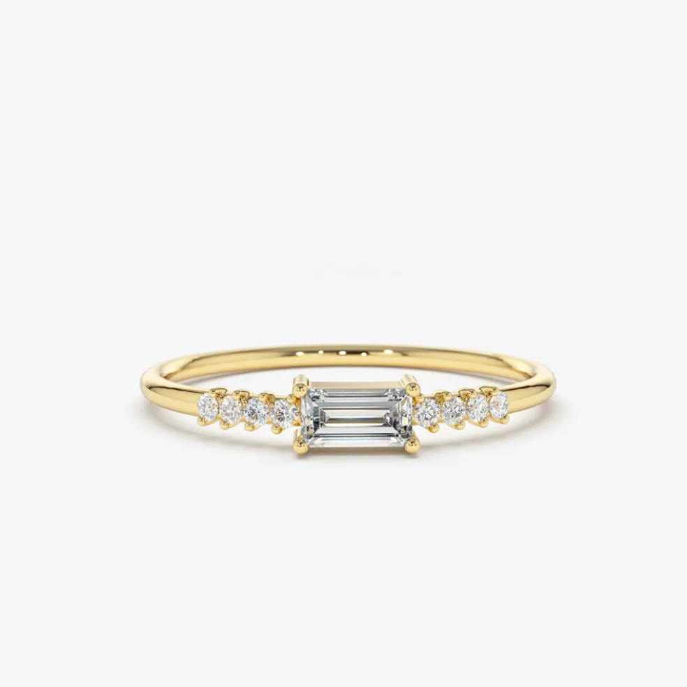 14K Gold Baguette & Round Diamond Engagement Ring