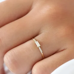 14K Gold Baguette & Round Diamond Engagement Ring