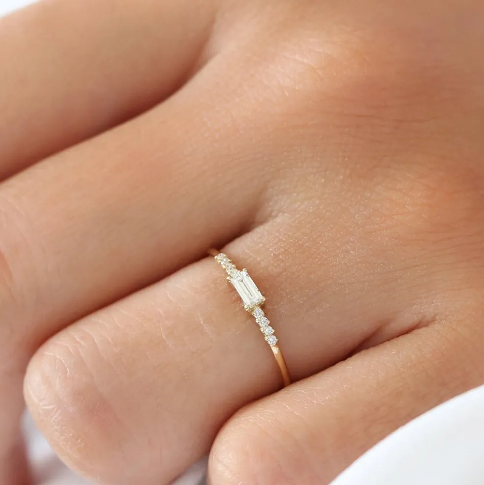 14K Gold Baguette & Round Diamond Engagement Ring