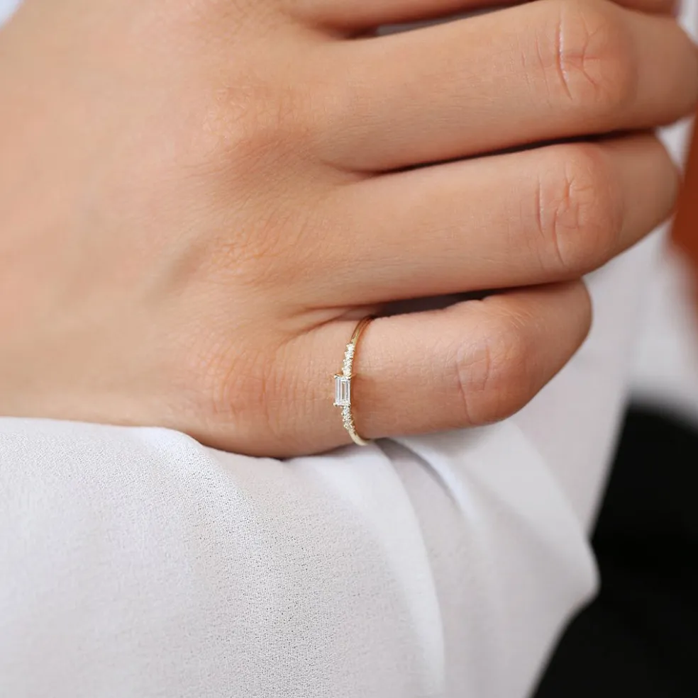 14K Gold Baguette & Round Diamond Engagement Ring