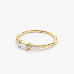 14K Gold Baguette & Round Diamond Engagement Ring