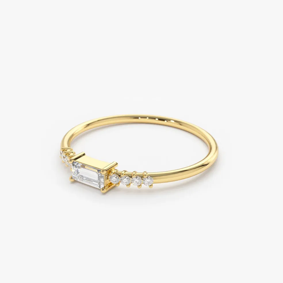 14K Gold Baguette & Round Diamond Engagement Ring